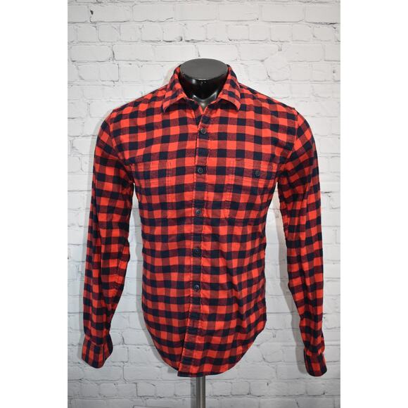 J Crew Flannel Dress Shirt Button Up Mens Size Large Red Blue Plaids Check - Picture 2 of 6